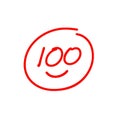 100 exam score icon design, one hundred and smile symbol, very good test results Royalty Free Stock Photo