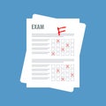 Exam sheet with F grade, flat design