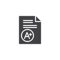 Exam sheet with A plus grade vector icon Royalty Free Stock Photo