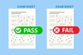 Exam test pass or fail. School and Education. Test score sheet with answers Royalty Free Stock Photo