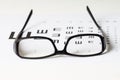 Exam view with Glasses on optometric table Royalty Free Stock Photo