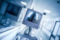 Examination equipment in hospital hall wih an x-ray image Royalty Free Stock Photo