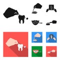 Examination of the tooth, instillation of the eye and other web icon in black,flat style. A snapshot of the hand, teeth