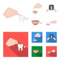 Examination of the tooth, instillation of the eye and other web icon in cartoon,flat style. A snapshot of the hand