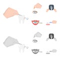 Examination of the tooth, instillation of the eye and other web icon in cartoon,monochrome style. A snapshot of the hand