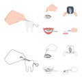 Examination of the tooth, instillation of the eye and other web icon in cartoon,outline style. A snapshot of the hand