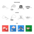 Examination of the tooth, instillation of the eye and other web icon in flat,outline,monochrome style. A snapshot of the