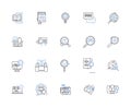 Examine line icons collection. Scrutinize, Analyze, Inspect, Study, Review, Explore, Probe vector and linear