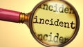 Examine and study incident, showed as a magnify glass and word incident to symbolize process of analyzing, exploring, learning and