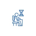 Examing, test, writing man at desk line icon concept. Examing, test, writing man at desk flat vector symbol, sign