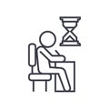 Examing, test, writing man at desk linear icon, sign, symbol, vector on isolated background