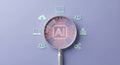 Examining artificial intelligence a magnifying glass focuses on the core technology Royalty Free Stock Photo