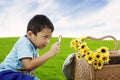 Examining flowers Royalty Free Stock Photo