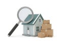 Examining a home with moving boxes Royalty Free Stock Photo
