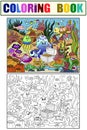 Example. Children color and coloring book, underwater world. Marine nature, animals and fish. Royalty Free Stock Photo