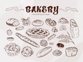 Collection of bakery goods isolated Ã¢â¬â croissant, bread, cake, muffin, donut.