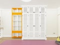 Wall with bookcase and wardrobe. 3d rendering Royalty Free Stock Photo