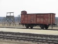 Train `Cattle` Car and Guard Tower. Royalty Free Stock Photo