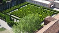 Example of an Italian garden. Maze of green hedges