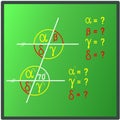 An example from mathematics on a green board - supplementing the sizes of angles