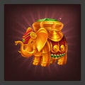 Example of receiving the cartoon golden achievement figurine of elephant for game screen. Royalty Free Stock Photo