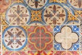 Example of retro design ceramic tile. Vintage patterned texture and background. Colonial house floor by old times