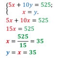 An example of solving a system of equations with two variables