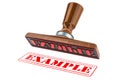 Example stamp. Wooden stamper, seal with text example, 3D rendering Royalty Free Stock Photo