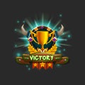 Example user interface of game receiving the achievement. Window victory with golden cup.