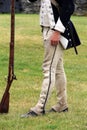 Example of well-fitting gaitor-trousers made of hemp, for soldiers in American Revolution,Fort Ticonderoga,New York,Summer,2014