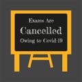 Exams are cancelled owing to covid-19 on a blackboard and easel - Vector EPS illustration Royalty Free Stock Photo