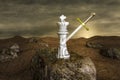 Excalibur in king of chess on stone at sunset day Royalty Free Stock Photo