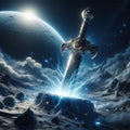 Excalibur. The mythical sword in the stone. Knights of the round table Royalty Free Stock Photo