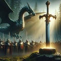 Excalibur. The mythical sword in the stone. Knights of the round table Royalty Free Stock Photo