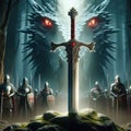 Excalibur. The mythical sword in the stone. Knights of the round table