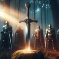 Excalibur. The mythical sword in the stone. Knights of the round table