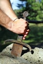 Excalibur sword in the stone Royalty Free Stock Photo