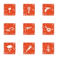 Excavate icons set, grunge style