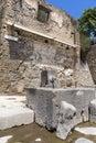 The excavated and preserved fountain in Pompeii