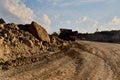 excavated road sand mountains pit soil industrial work