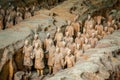 Excavated sculptures statues of the terracota army soldiers of Qin Shi Huang emperor, Xian, Shaanxi, China