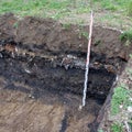 Excavation of a excavation pit for a residential building on a f Royalty Free Stock Photo