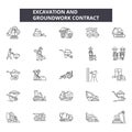 Excavation and grounwork line icons, signs, vector set, outline illustration concept