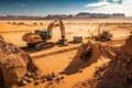 excavation site, with view of towering desert sand dunes in the distance Royalty Free Stock Photo