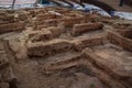 Excavation of the surviving ruins of the Quarter M of the Minoan palace in Malia, Crete Royalty Free Stock Photo