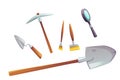 Excavation tools set of cartoon illustration