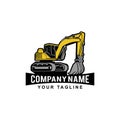 Excavation work logo design, emblem of excavator or building machine rental organisation print stamps, constructing equipment Royalty Free Stock Photo