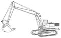 Excavator. Abstract drawing. Tracing illustration of 3d.