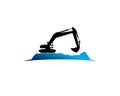 Excavator and backhoe excavating soil above gorund logo template Royalty Free Stock Photo