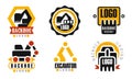 Excavator and Backhoe Logo Design Collection, Construction Equipment Retro Badges Vector Illustration Royalty Free Stock Photo